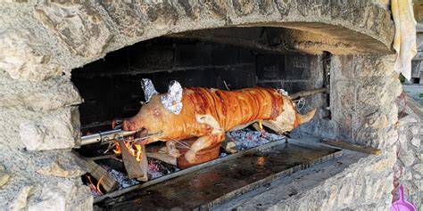 cel odojek na ražnju nad žerjavico